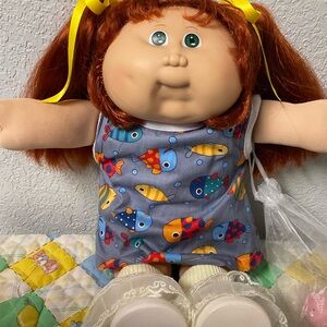 RARE Vintage Cabbage Patch Kid Girl Red Cornsilk Hair Green Eyes HM#14 1986